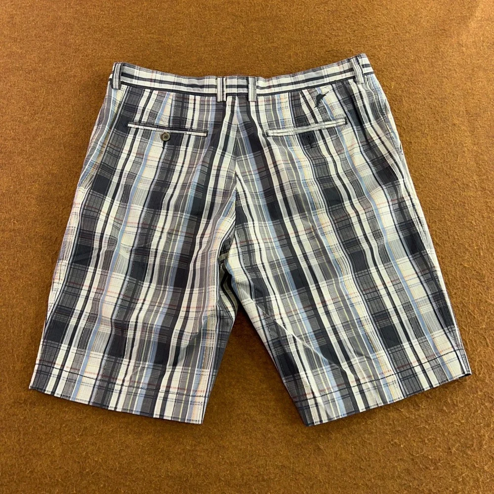 Tommy Bahama Mens 40 Blue Plaid Cotton Silk Blend Casual Flat Front Shorts